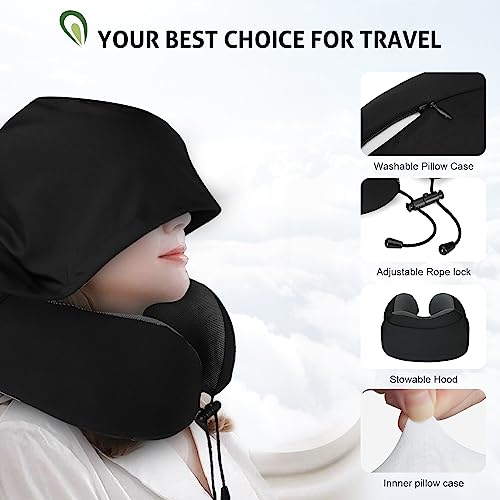 Memory Foam Hooded Travel Neck Pillow - Comfortable & Versatile