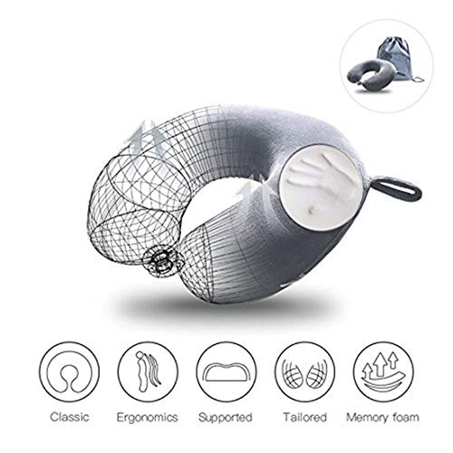 Gray Compact Memory Foam Travel Neck Pillow
