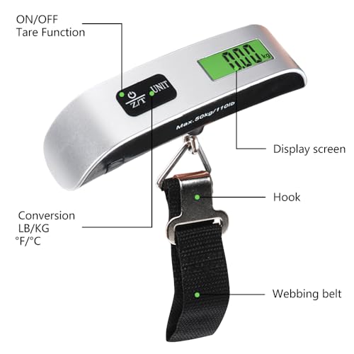 Portable Digital Suitcase Scale with Temperature Sensor, 50KG