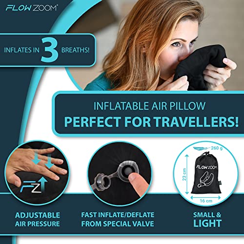Inflatable Hooded Travel Pillow - Black