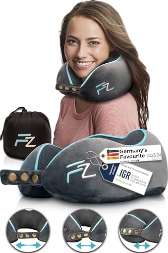 FLOWZOOM COMFY Airplane Neck Pillow, Memory Foam, Grey