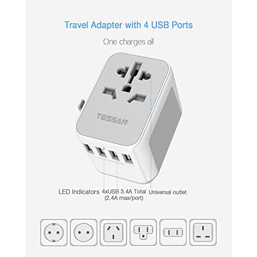 TESSAN Worldwide Plug Adapter with 4 USB, 1 AC Socket