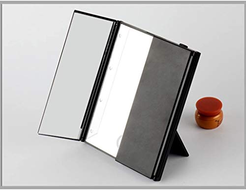 Tri-Fold Travel Makeup Mirror with LED Lights - Black