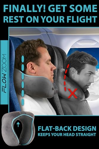 FLOWZOOM COMFY Airplane Neck Pillow, Memory Foam, Grey