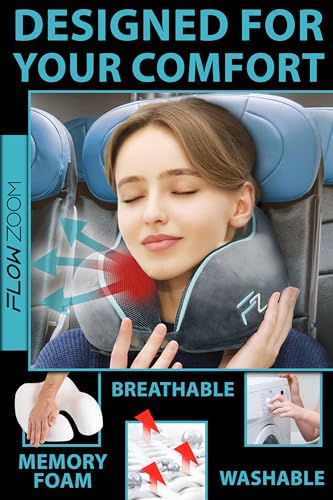 FLOWZOOM COMFY Airplane Neck Pillow, Memory Foam, Grey