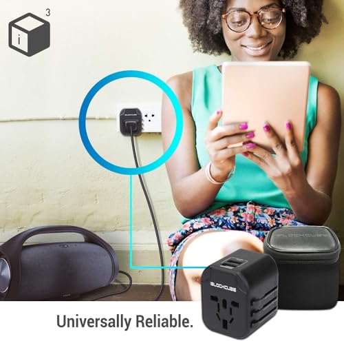 iBlockCube Travel Plug Adapter with 2 USB Ports (Black)