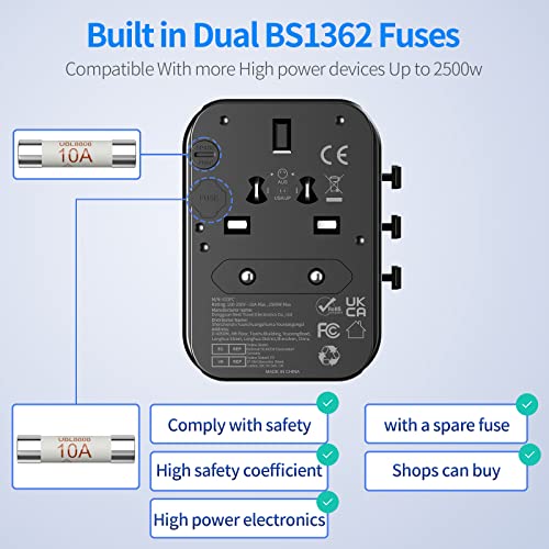 Universal Travel Adapter with USB C/A Port, 4 Plugs