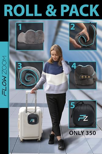 FLOWZOOM COMFY Airplane Neck Pillow, Memory Foam, Grey