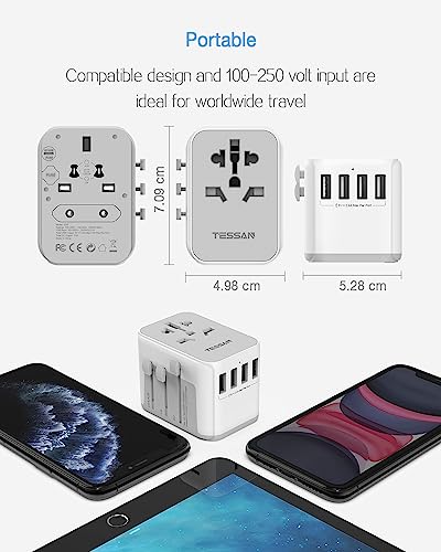 TESSAN Worldwide Plug Adapter with 4 USB, 1 AC Socket