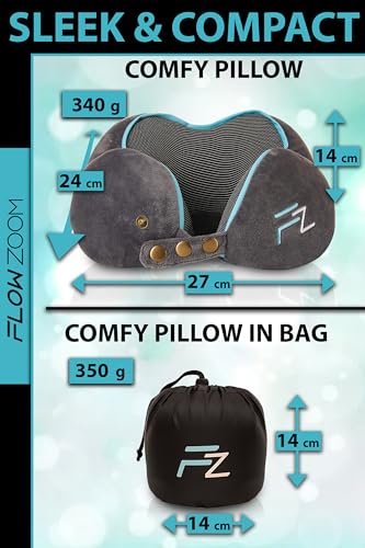 FLOWZOOM COMFY Airplane Neck Pillow, Memory Foam, Grey