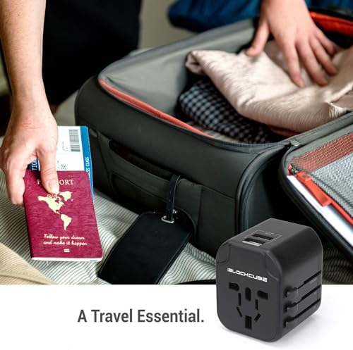 iBlockCube Travel Plug Adapter with 2 USB Ports (Black)