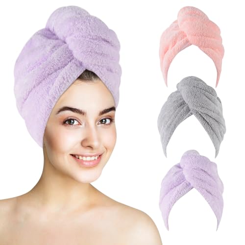 3-Pack Microfiber Hair Towel Wrap - Super Absorbent Turban