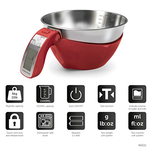 Morphy Richards 46611 3-in-1 Digital Kitchen Scales, Red