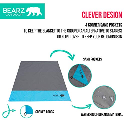 BEARZ Outdoor Camping Blanket - Lightweight Portable Waterproof Mat (Blue)