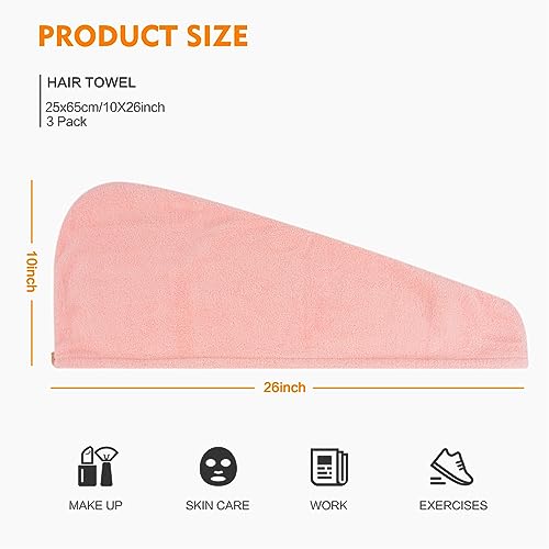 3-Pack Microfiber Hair Towel Wrap - Super Absorbent Turban
