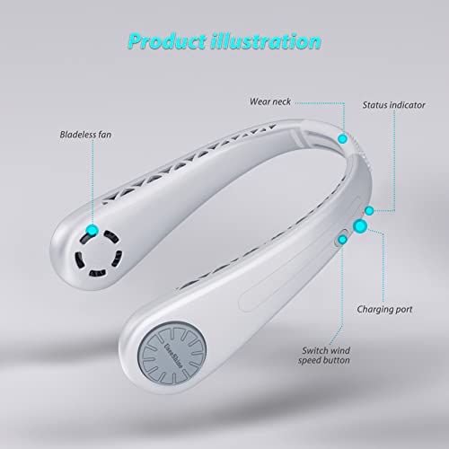 Portable Bladeless Neck Fan - USB Rechargeable, 3 Speeds