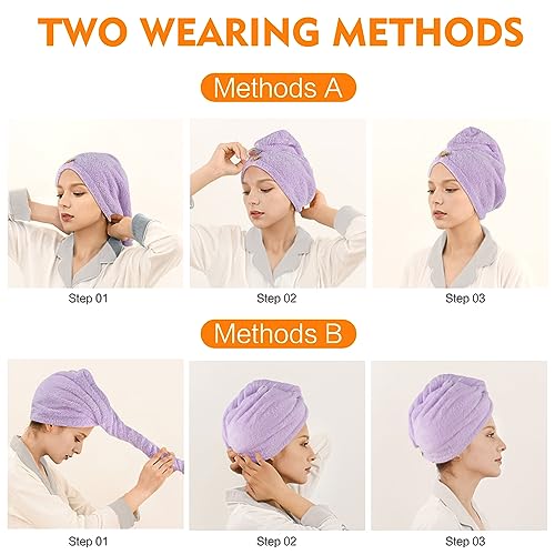 3-Pack Microfiber Hair Towel Wrap - Super Absorbent Turban