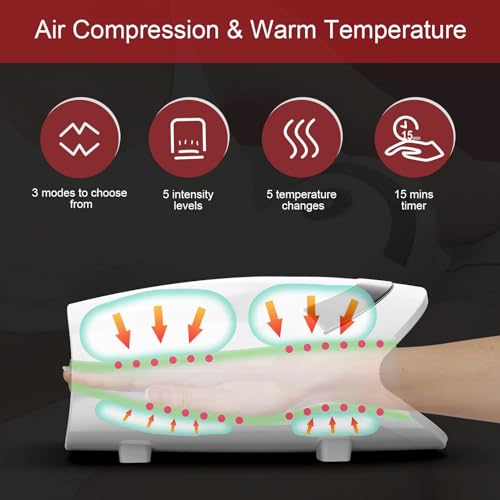Xllent Hand Massager: Compression, Heating, Cordless - White