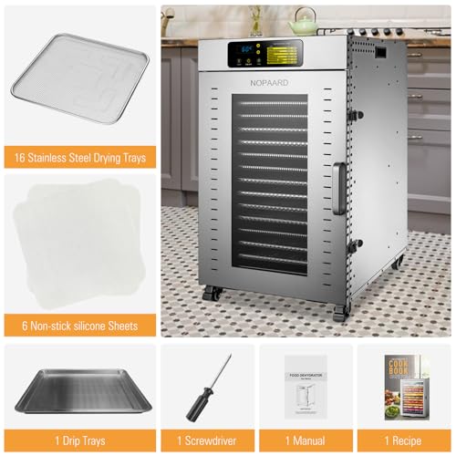 NOPAARD 16-Tray Commercial Food Dehydrator - Stainless Steel