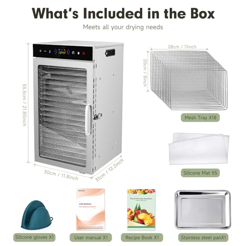 800W 18-Tray Stainless Steel Commercial Food Dehydrator