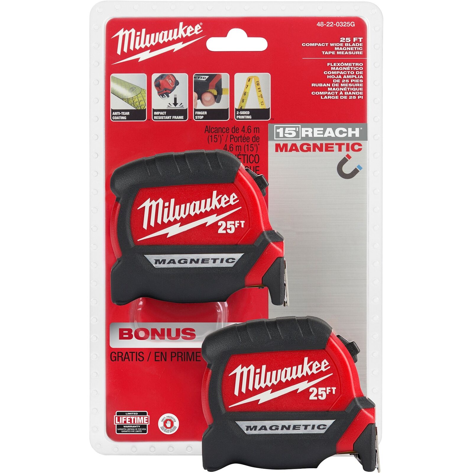 Milwaukee® 25-Ft. Compact Wide Blade Tape Measures - 2-Pack