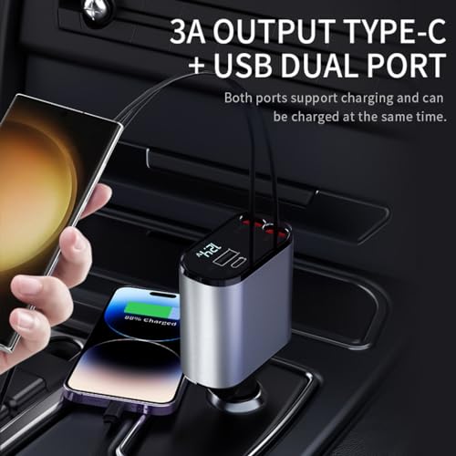 Retractable 4-in-1 Car Charger for iPhone and Galaxy