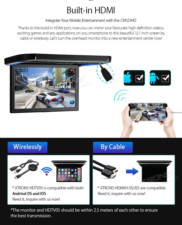XTRONS® 12.1" Car Roof Mounted Monitor with HDMI