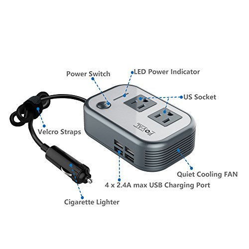 FOVAL 200W Car Power Inverter: 4 USB Ports