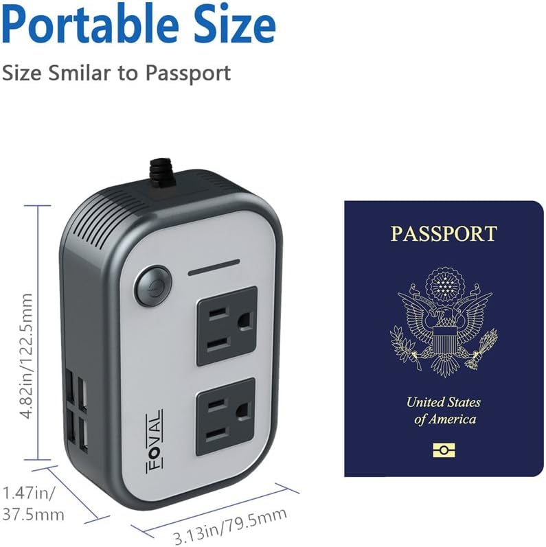 FOVAL 200W Car Power Inverter: 4 USB Ports