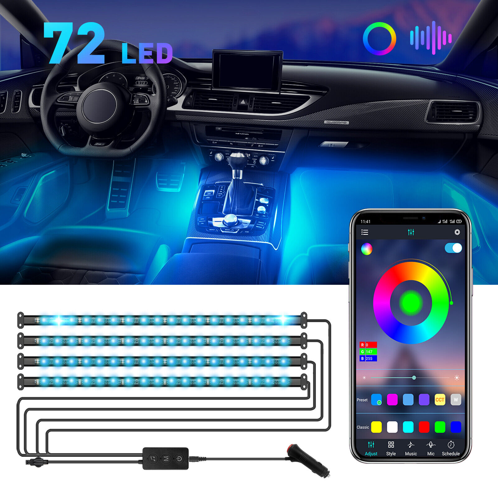 RGB LED Lights for Car Interior Decoration