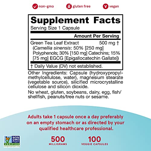 Jarrow Formulas, Green Tea, 500 mg, 100 Veggie Caps