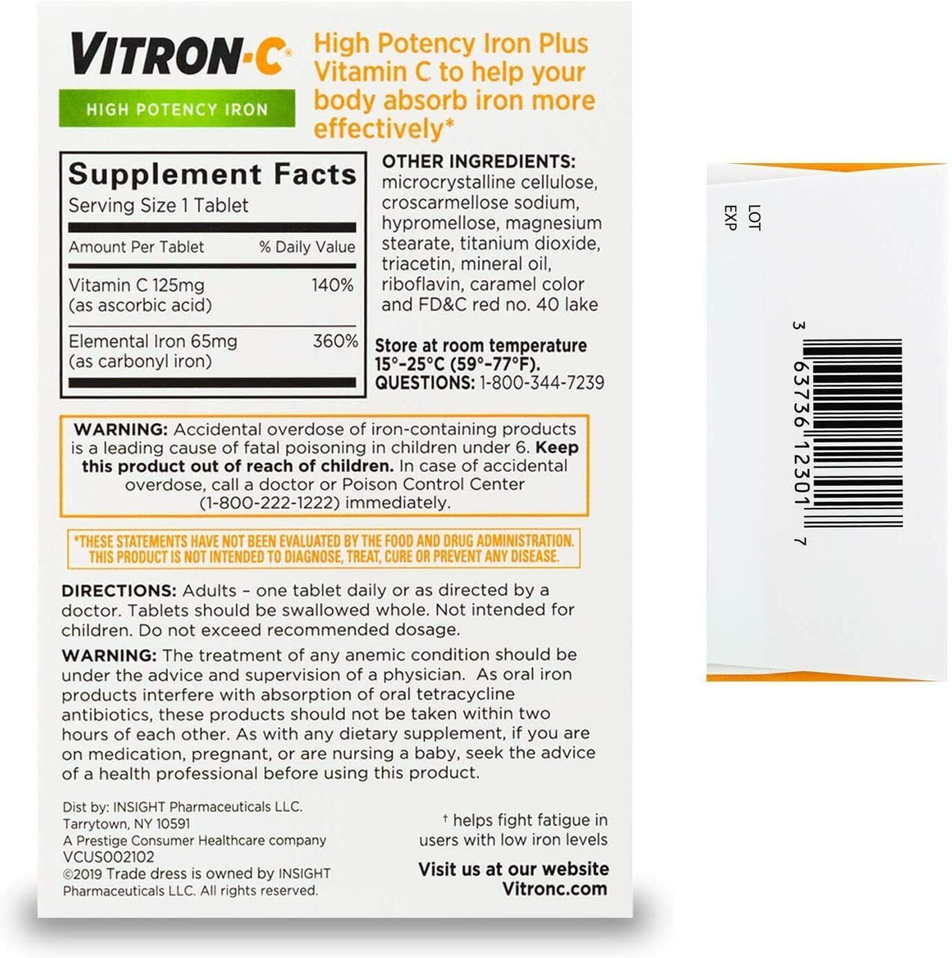 High-Potency Vitron-C Iron Supplement, 60 Count