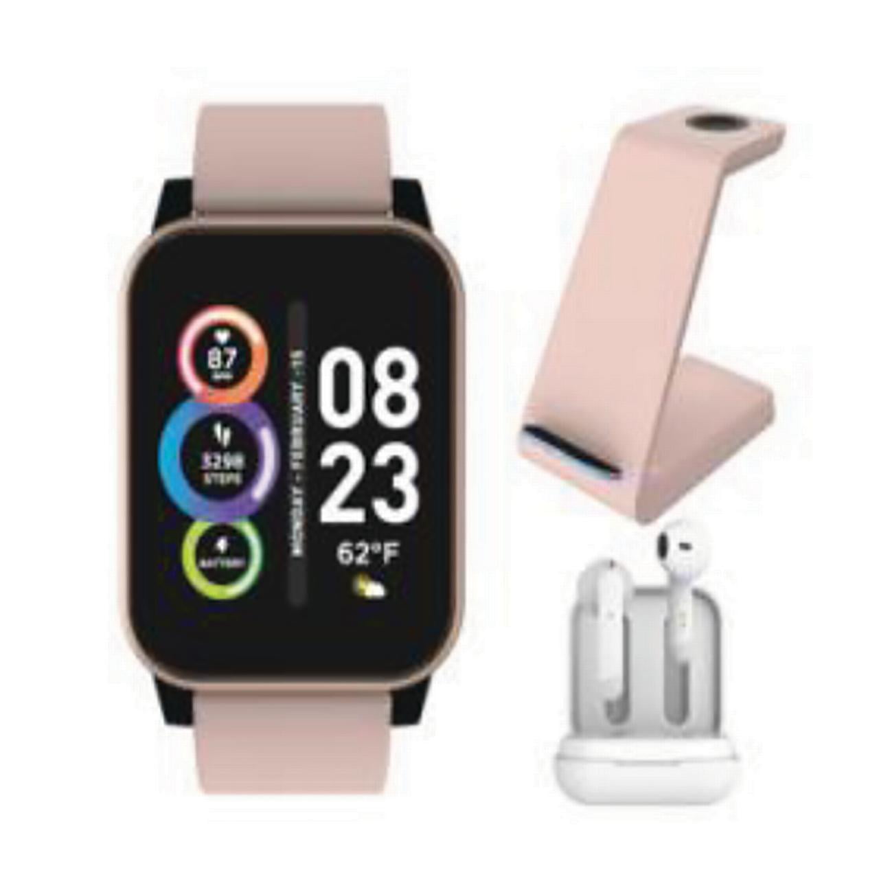 Bluetooth Smartwatch with Earbuds & Charger, Blush