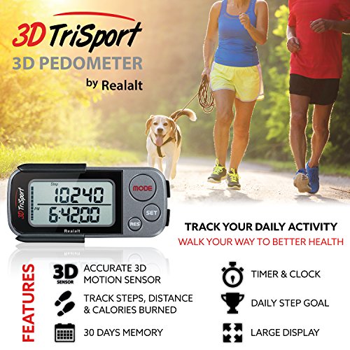 3D walking pedometer with clip and strap