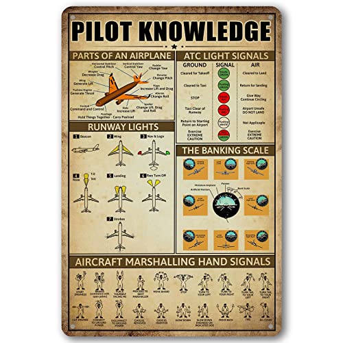 Retro Pilot Knowledge Metal Signs - Vintage Airplane Decor