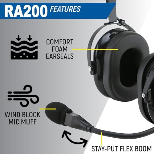 Rugged Air RA200 General Aviation Headset with Full Flex Mic Boom