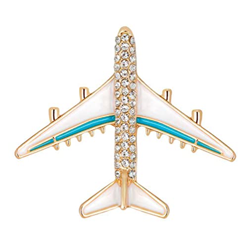 Airplane Enamel Lapel Pin - Crystal Rhinestone - Blue & White