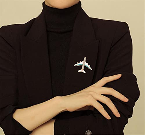 Airplane Enamel Lapel Pin - Crystal Rhinestone - Blue & White