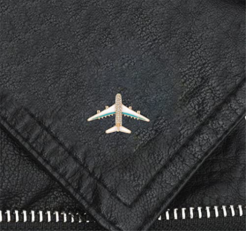 Airplane Enamel Lapel Pin - Crystal Rhinestone - Blue & White
