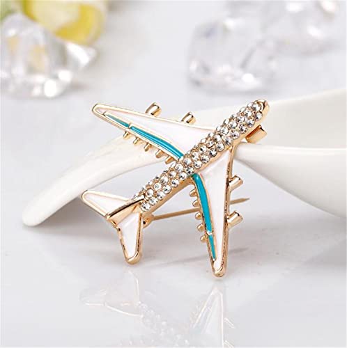 Airplane Enamel Lapel Pin - Crystal Rhinestone - Blue & White