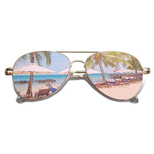 Gold/Pink Aviator Sunglasses for Women Men Metal Frame