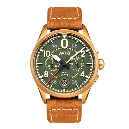 AVI-8 Spitfire Chrono: Bronze Green Leather Strap