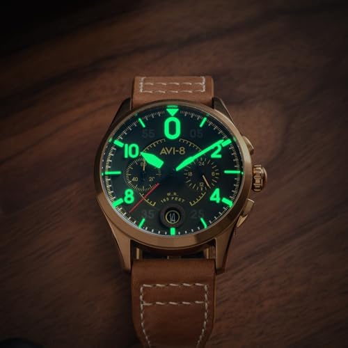 AVI-8 Spitfire Chrono: Bronze Green Leather Strap