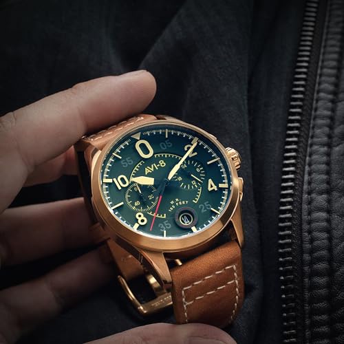 AVI-8 Spitfire Chrono: Bronze Green Leather Strap
