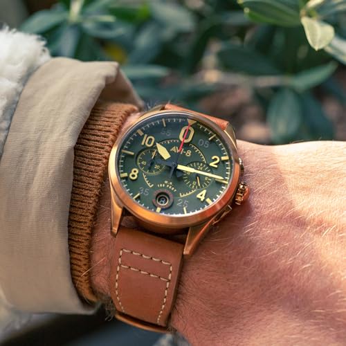 AVI-8 Spitfire Chrono: Bronze Green Leather Strap