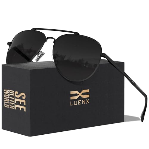 Black Aviator Sunglasses with Polarized Lens - 60mm