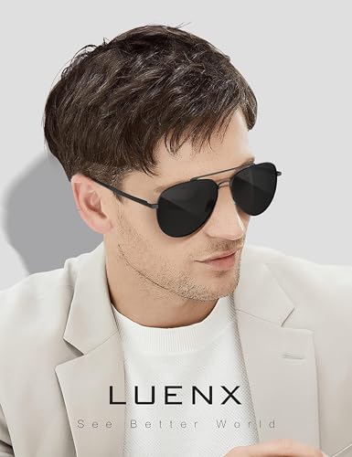 Black Aviator Sunglasses with Polarized Lens - 60mm