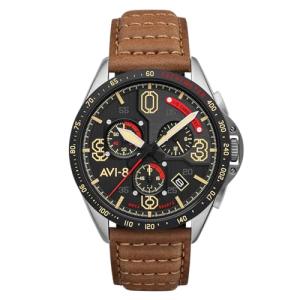 AVI-8 P-51 Mustang Chronograph Pilot Watch with Leather Strap