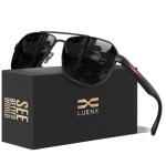 LUENX Aviator Sunglasses Men's Black Polarized Polygon+Accessories