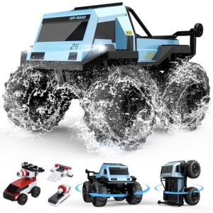 DEERC Amphibious RC Monster Truck with 360° Spin